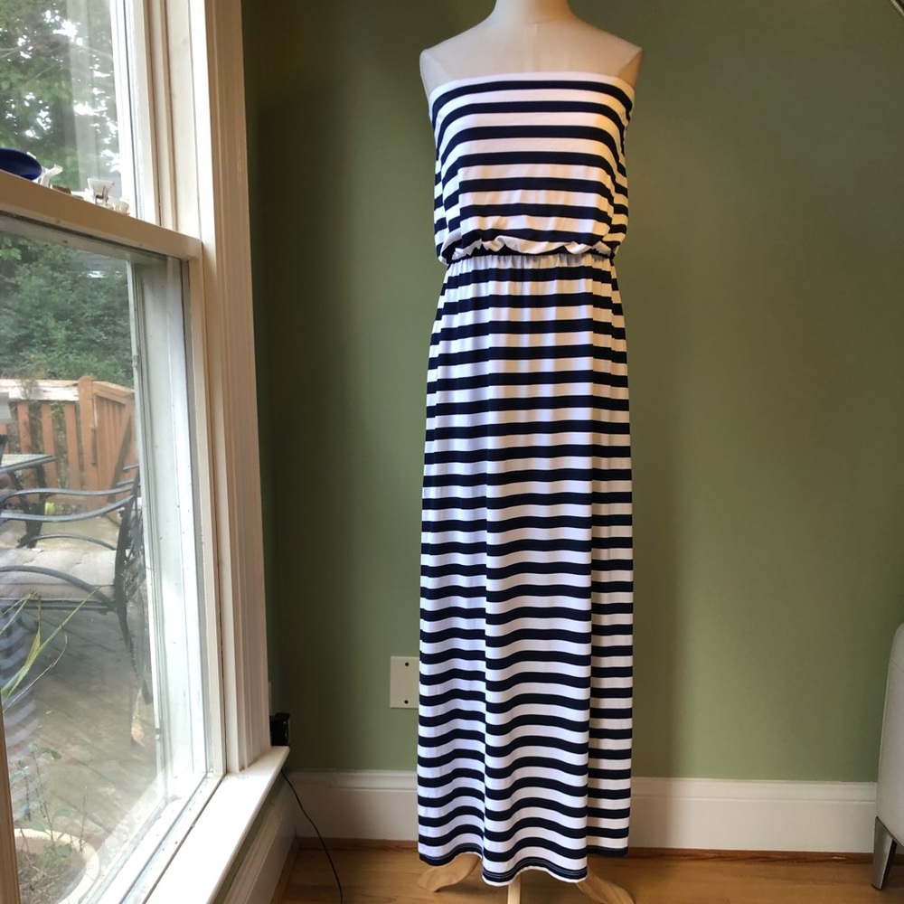 Susana Monaco Blue White Stripe Strapless Dress M